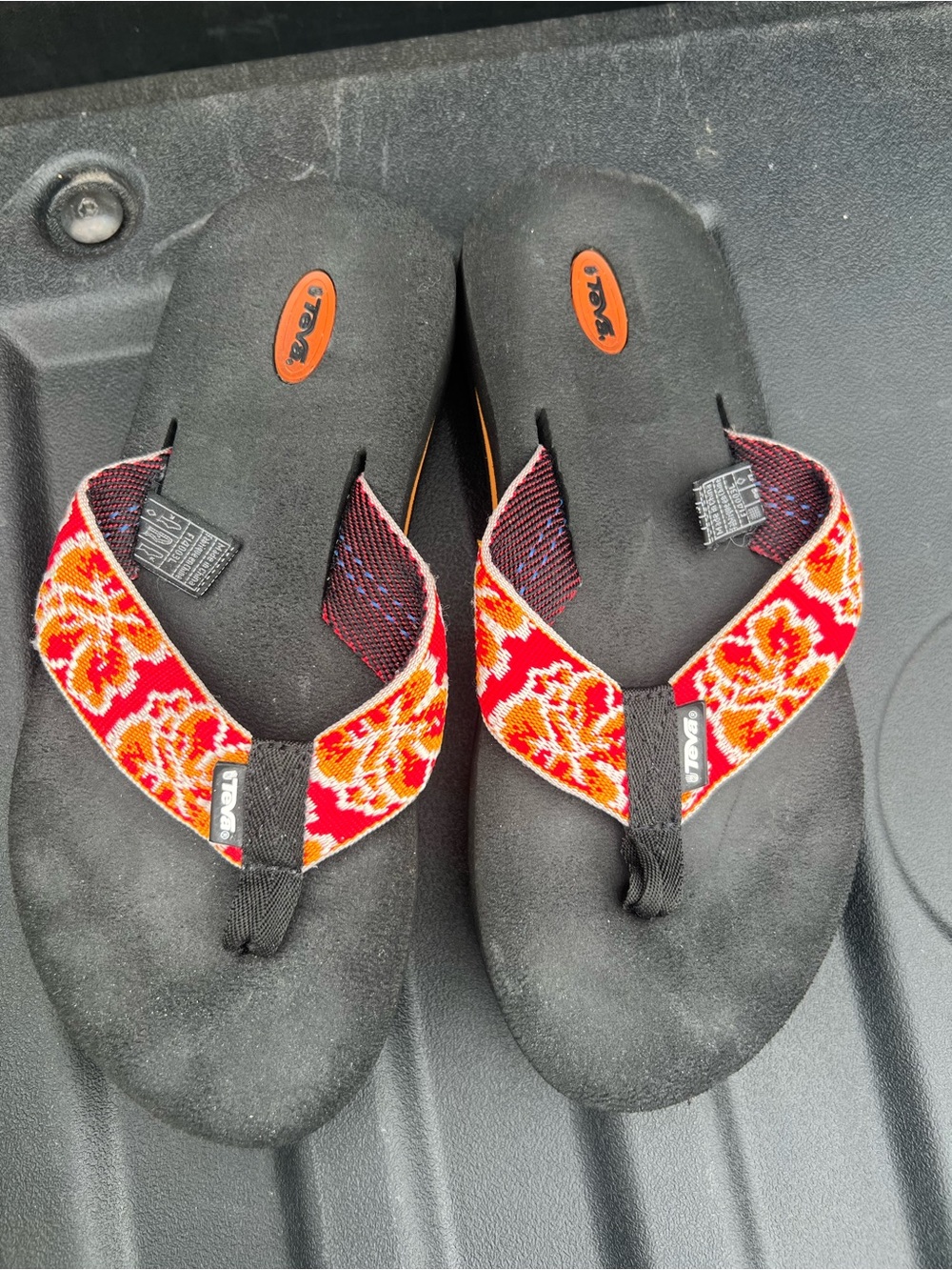 Teva Black Flip-Flops with Red & Orange Floral Straps